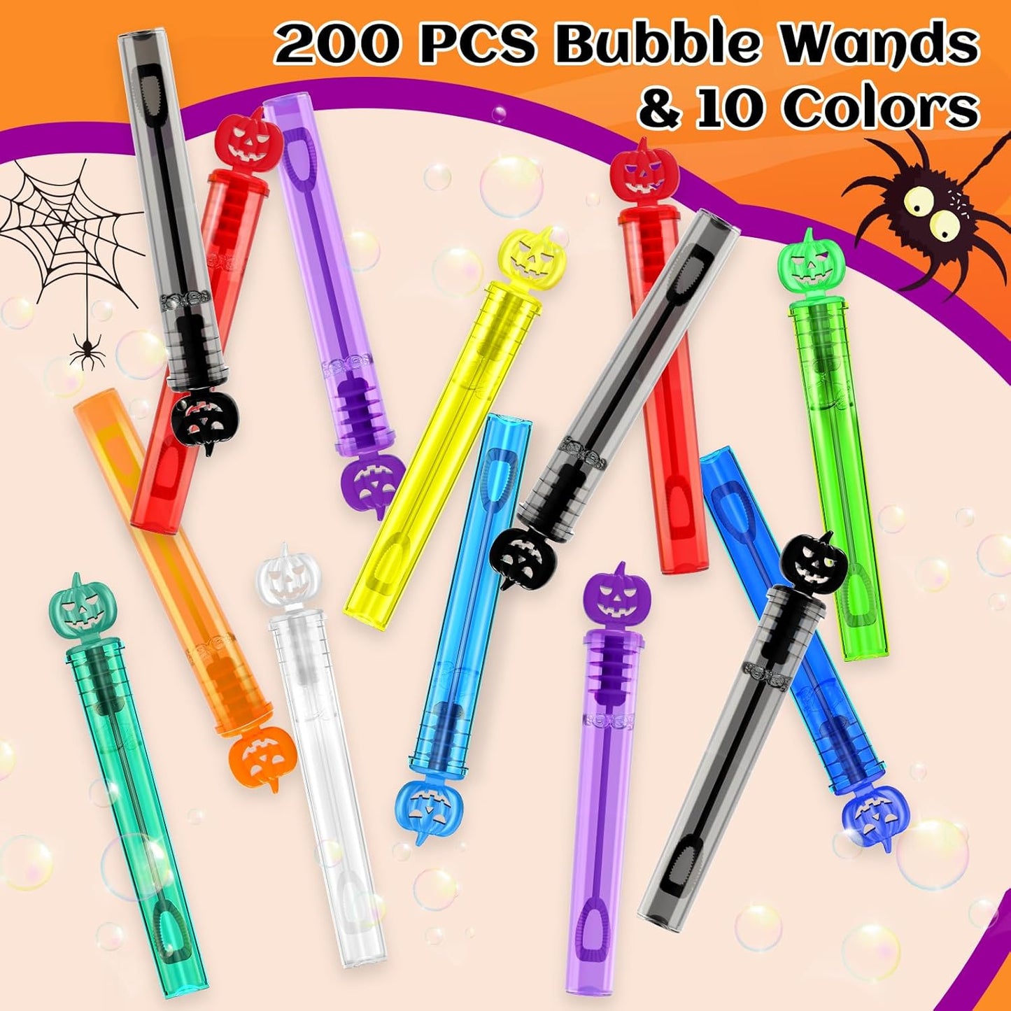 SpringFlower 200 PCS Halloween Party Favor, Bubble Wands for Kids, Halloween Treats Toys, Girls Boys Classroom Prizes, Halloween Gifts For Trick Or Treating