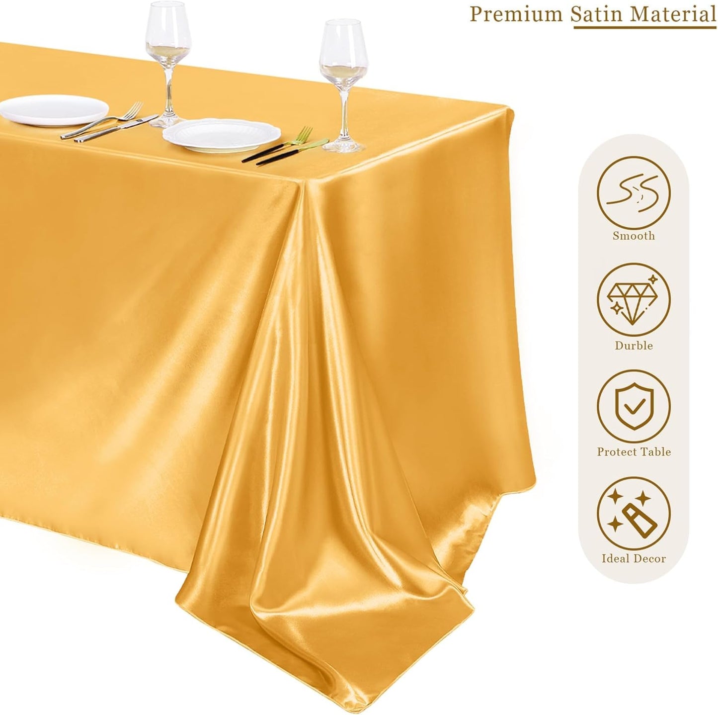 TURSTIN 4 Packs Gold Satin Tablecloth 102 x 58 Inch Overlay Satin Table Cover Rectangle Bright Silk Tablecloth Smooth Fabric Table Decoration for Wedding Banquet Party Events