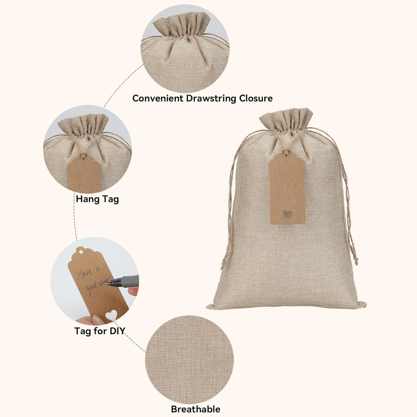Burlap Bags with Drawstring - 20Pcs 8x12 Gift Sacks for Wrapping Halloween Favors, Breads, Seeds, Mason Jars, For Birthday, Wedding, Rodeo Themed Party or Household Use