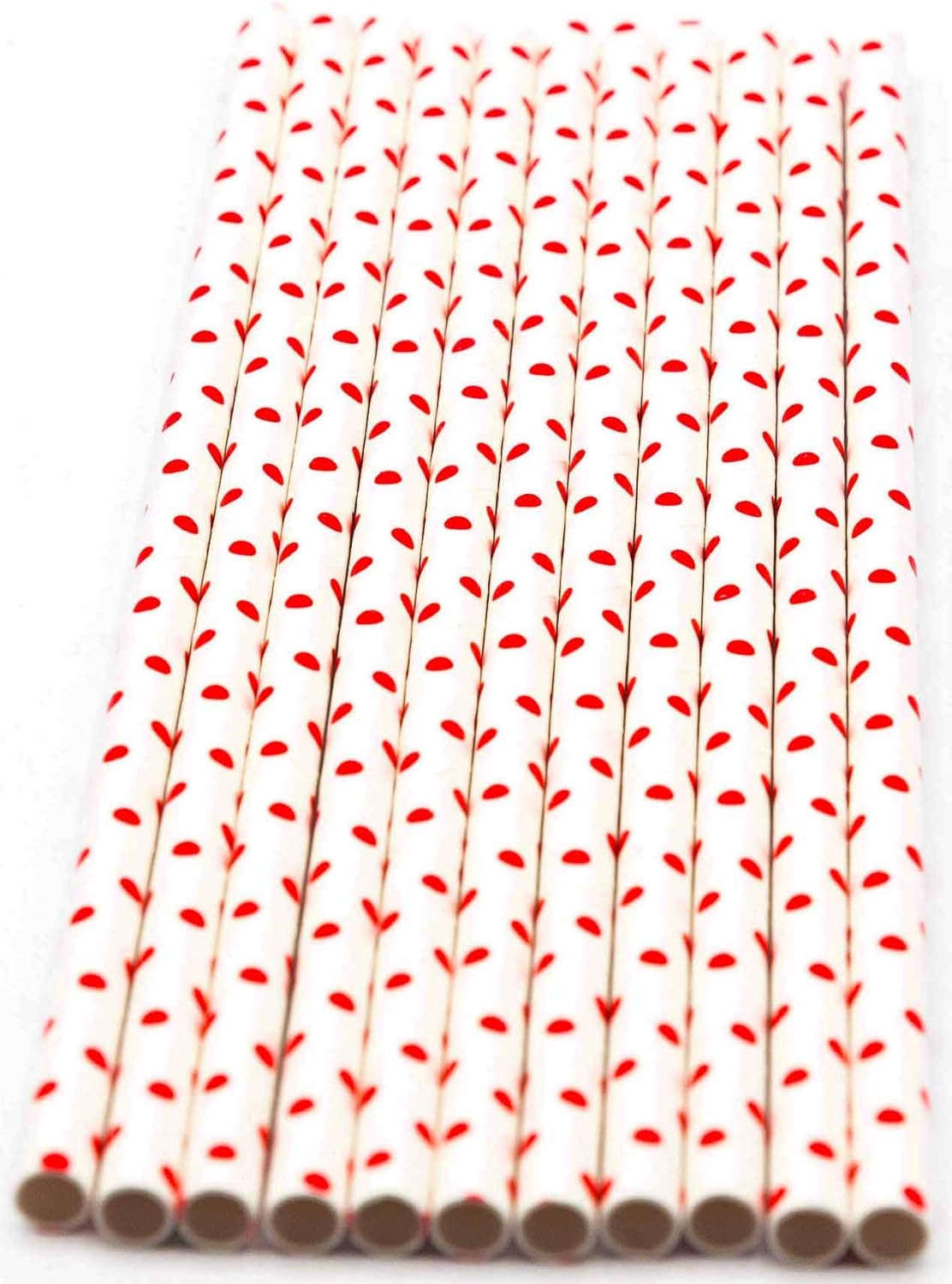 Pack of 150 Red Polka Dot Biodegradable 4-Ply Paper Drinking Straws (Compostable, Non-toxic, BPA-free)