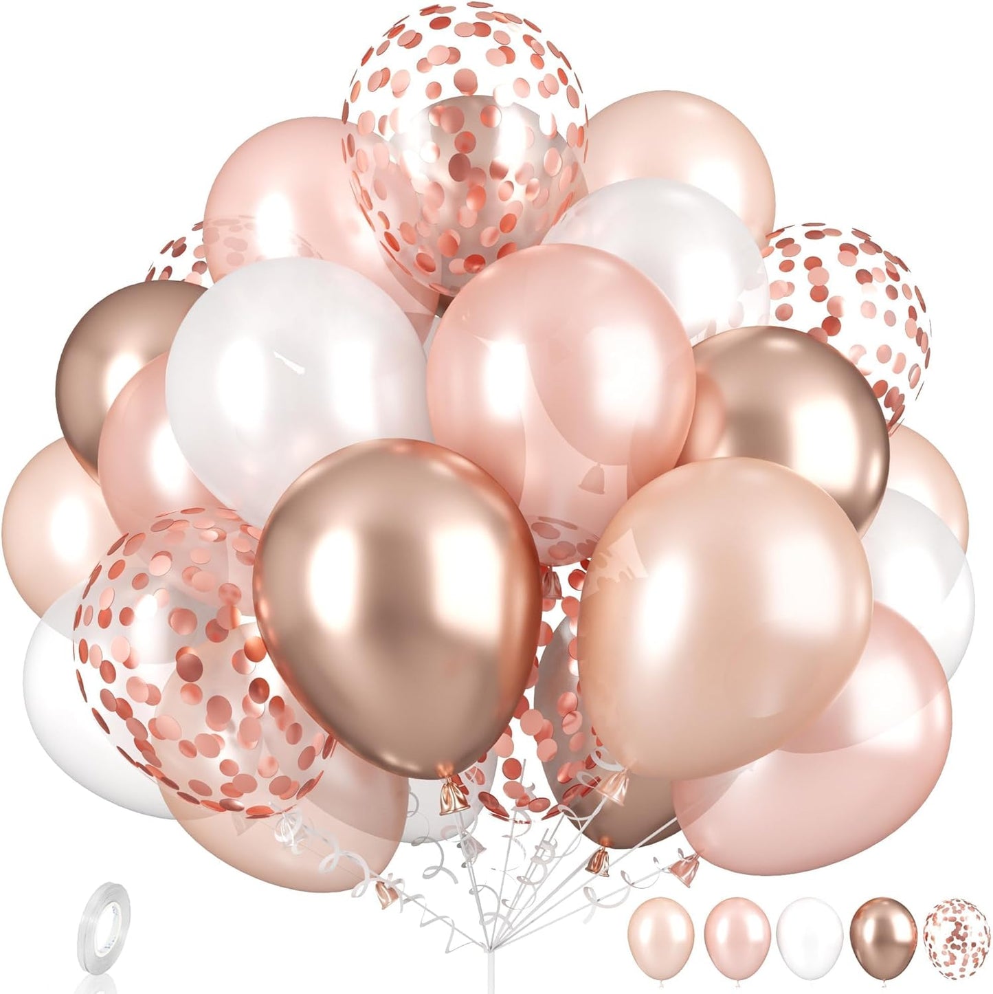 Rose Gold Balloons Set, Pearl Champagne Gold Rose Gold and White Birthday Balloons, Metallic Roses Golds Confetti Balloons for Girls Women Birthday Party Wedding Bridal Shower Decorations