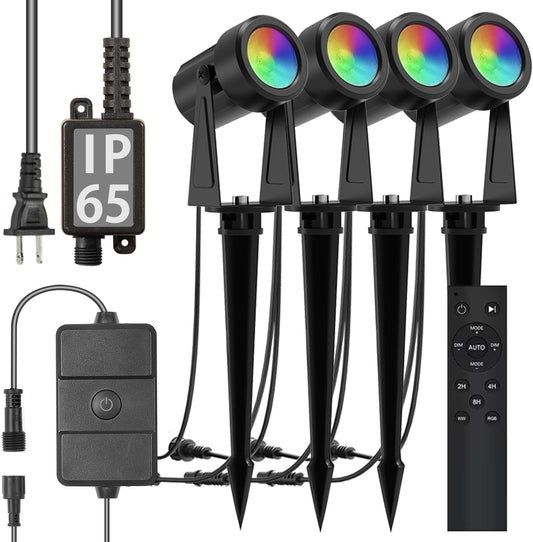 SUNTHIN Outdoor Landscape Lighting with Remote, RGBW Color Changing Spot Uplights,4 Pack