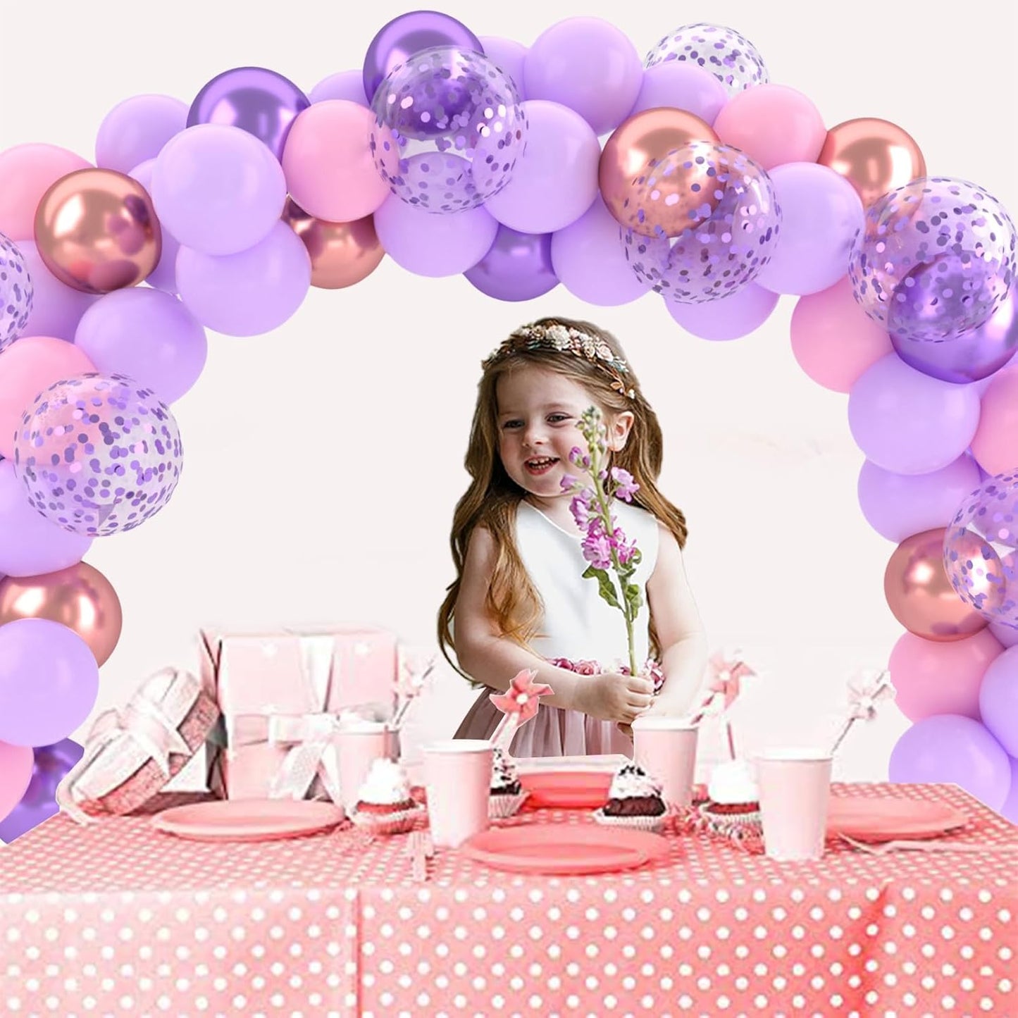Patimate Purple and Pink Balloons Set, 50 pcs 12 inch Metallic Rose Gold Purple Pastel Pink Purple Confetti Latex Balloons Kit for Girl Birthday Baby Shower Wedding Party Decorations