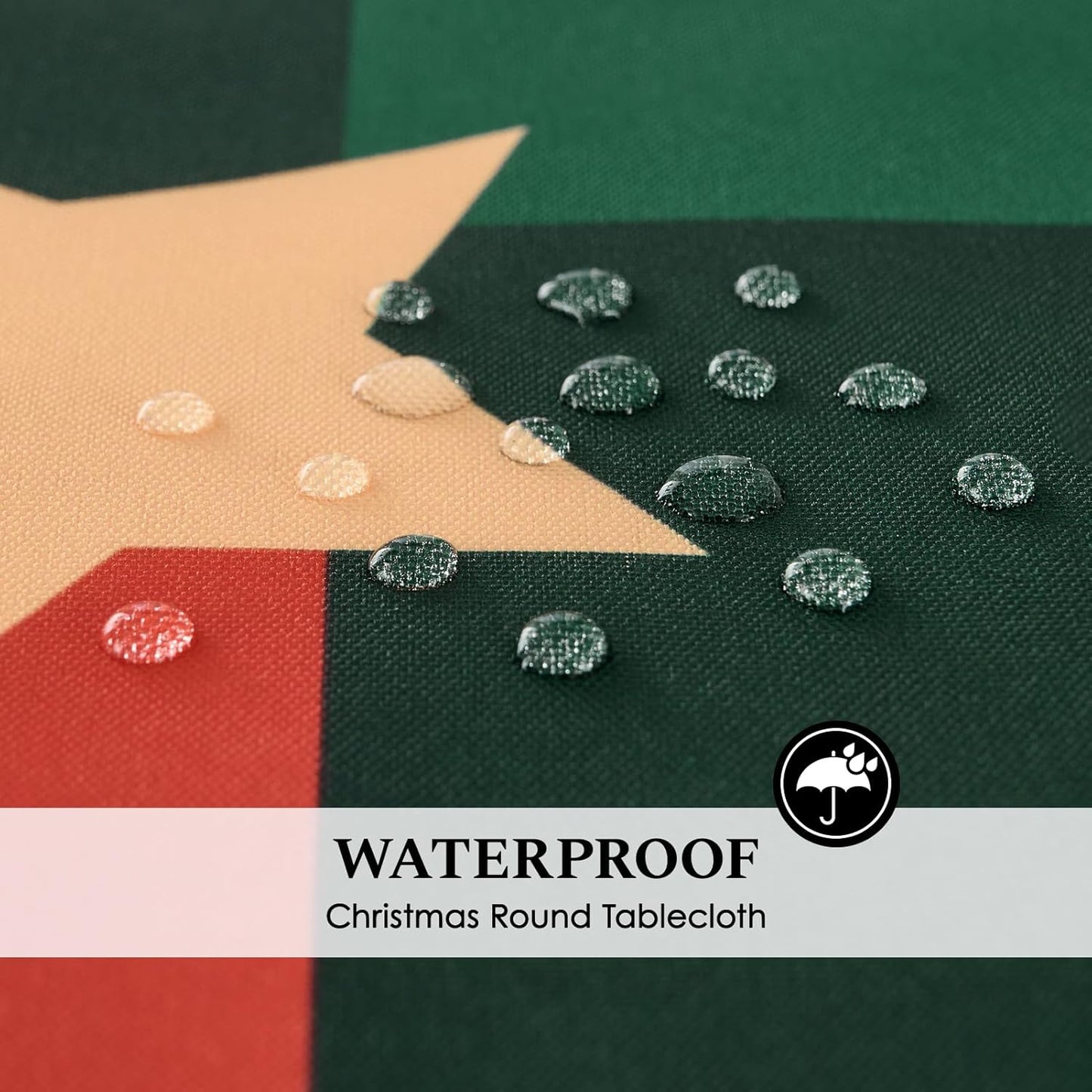 Christmas Tablecloth Round 60 Inch Waterproof, Machine Washable Checkered Polyester Table Cover for Xmas Party, Winter Holiday Home Decoration in Festive Checkered Star 1pack