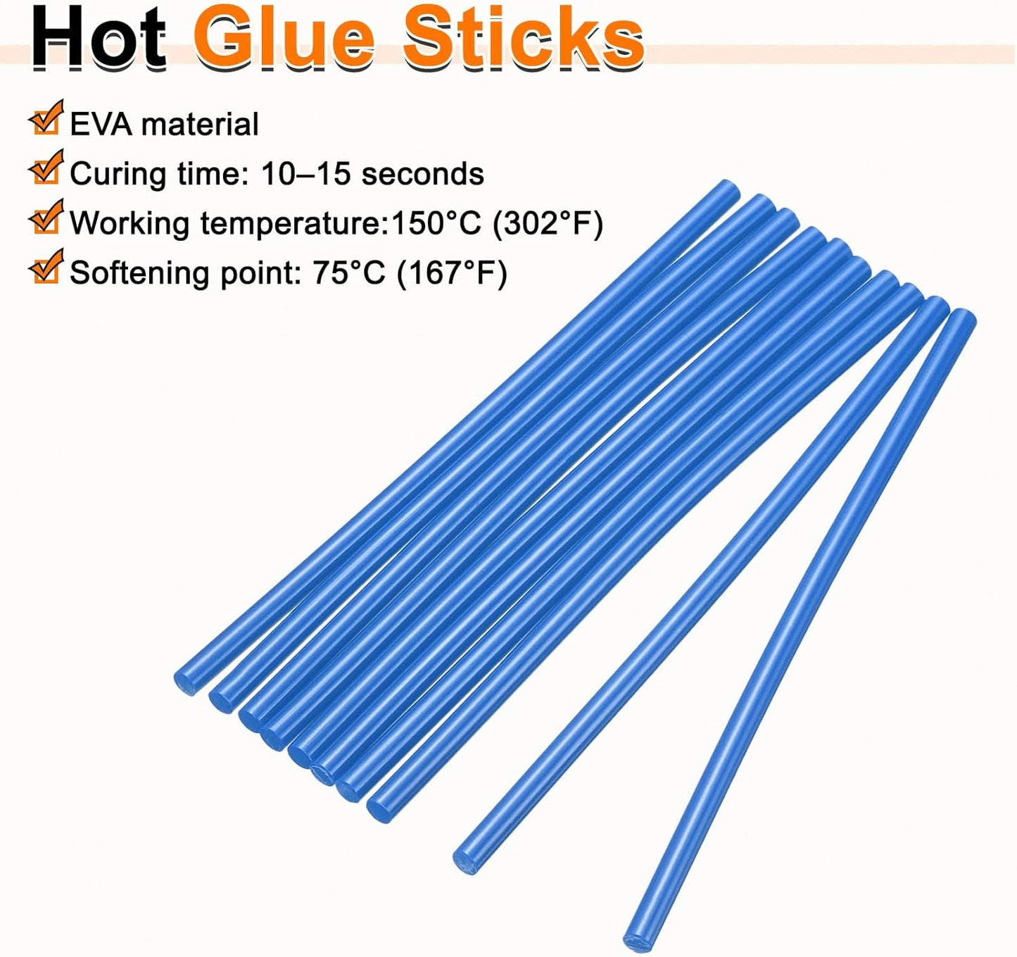 HARFINGTON 10pcs Hot Glue Sticks 0.28" Dia x 7.87" Long EVA Mini Hot Melt Adhesive Glue Stick for Hot Melt Gun Wood Plastic Glass Flowers Fabrics Foam, Blue