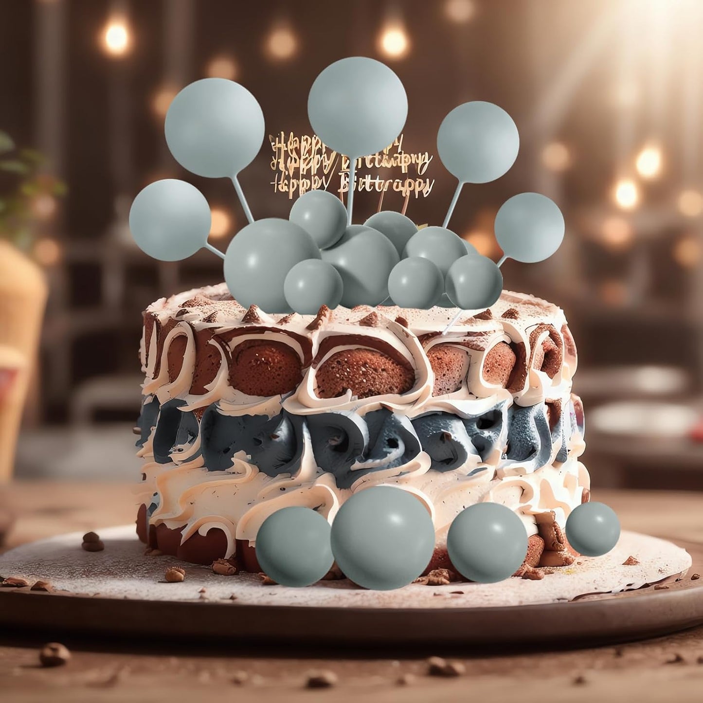 ASTARON 20 Pcs Ball Cake Topper Decorations Mini Balloons Cake Topper Sticks Gray Balls Cake Picks Cake Topper Balls Cake Decorations for Wedding Birthday Cake Decorations