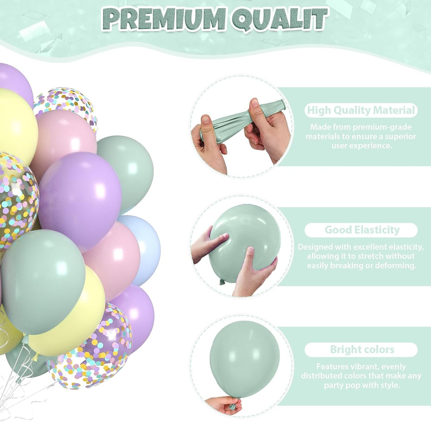 Pastel Balloons, 60pcs Pastel Color Balloons, Macaron Green Pink Purple Teal Blue Balloon, Colorful Confetti Balloon For Girls Women Lady Birthday Baby Shower Party Wedding Bridal Shower Bachelorette