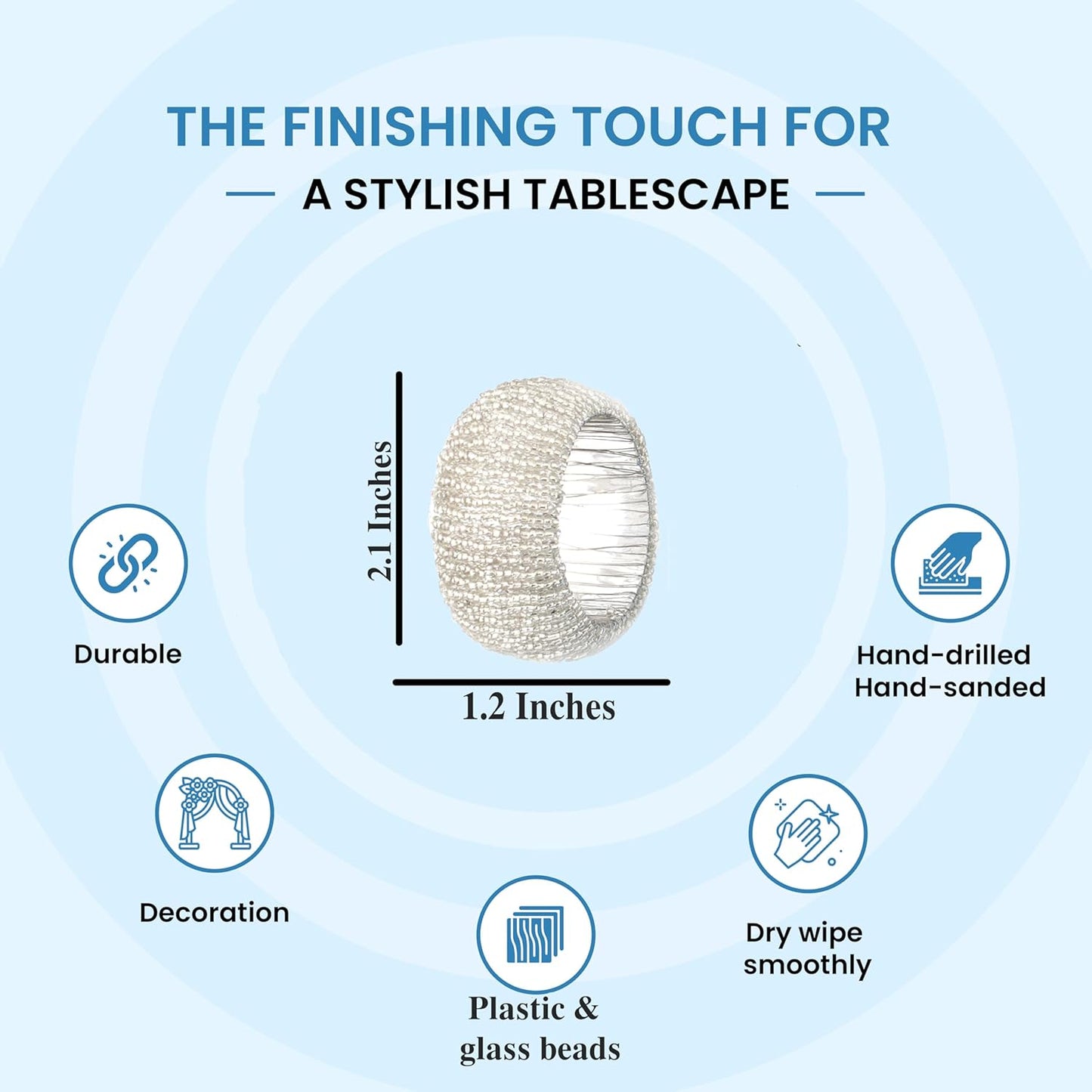 Decorative Beaded Napkin Rings Set of 12 - Rhinestone Serviette Holder for Table Décor, Christmas, Thanksgiving, Weddings, Parties, Artisan Festive Luxury Dining Napkin Holders (Silver) - CLEENTABLE