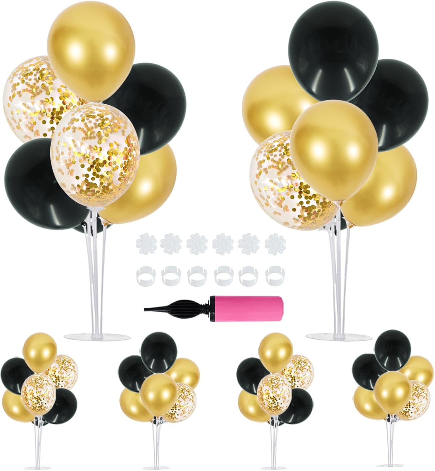 TONIFUL 6 Set Balloon Centerpieces for Table Black Gold Confetti Balloon Stand Kit for 2025 Graduation Party Decoration Birthday Anniversary Halloween 2025 Party Decorations
