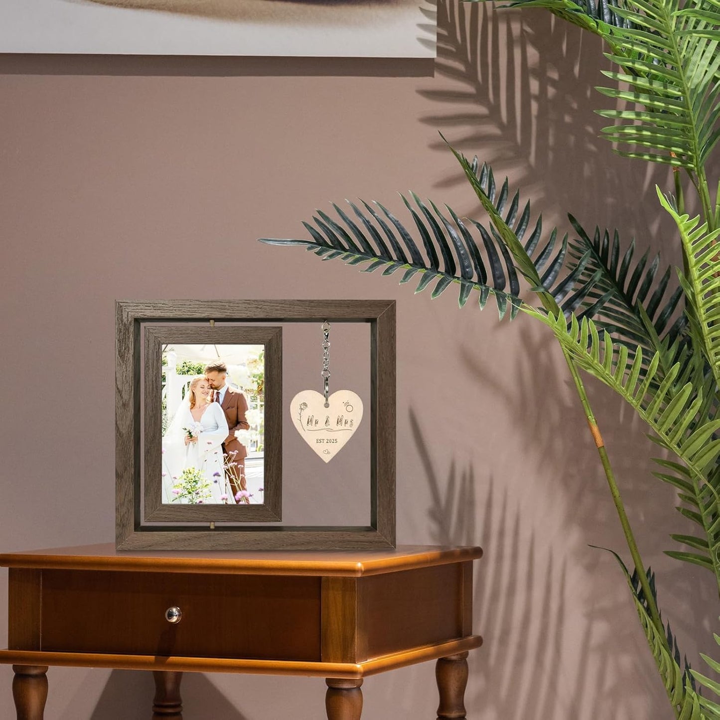 Rotating Floating Mr & Mrs EST 2025 - Let the Adventure Begin Picture Frame, Wedding Bridal Shower Gifts for Bride Newlywed Couples, Display Two 4x6