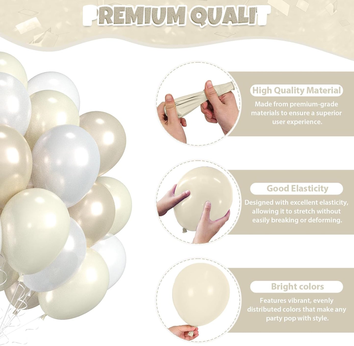 Double Stuffed Pearl Balloons, 60pcs Pearl White Balloons, Two Types Double Stuffed Sand White Balloon For Girls Women Lady Birthday Baby Shower Party Wedding Bridal Shower Engagement Anniversary