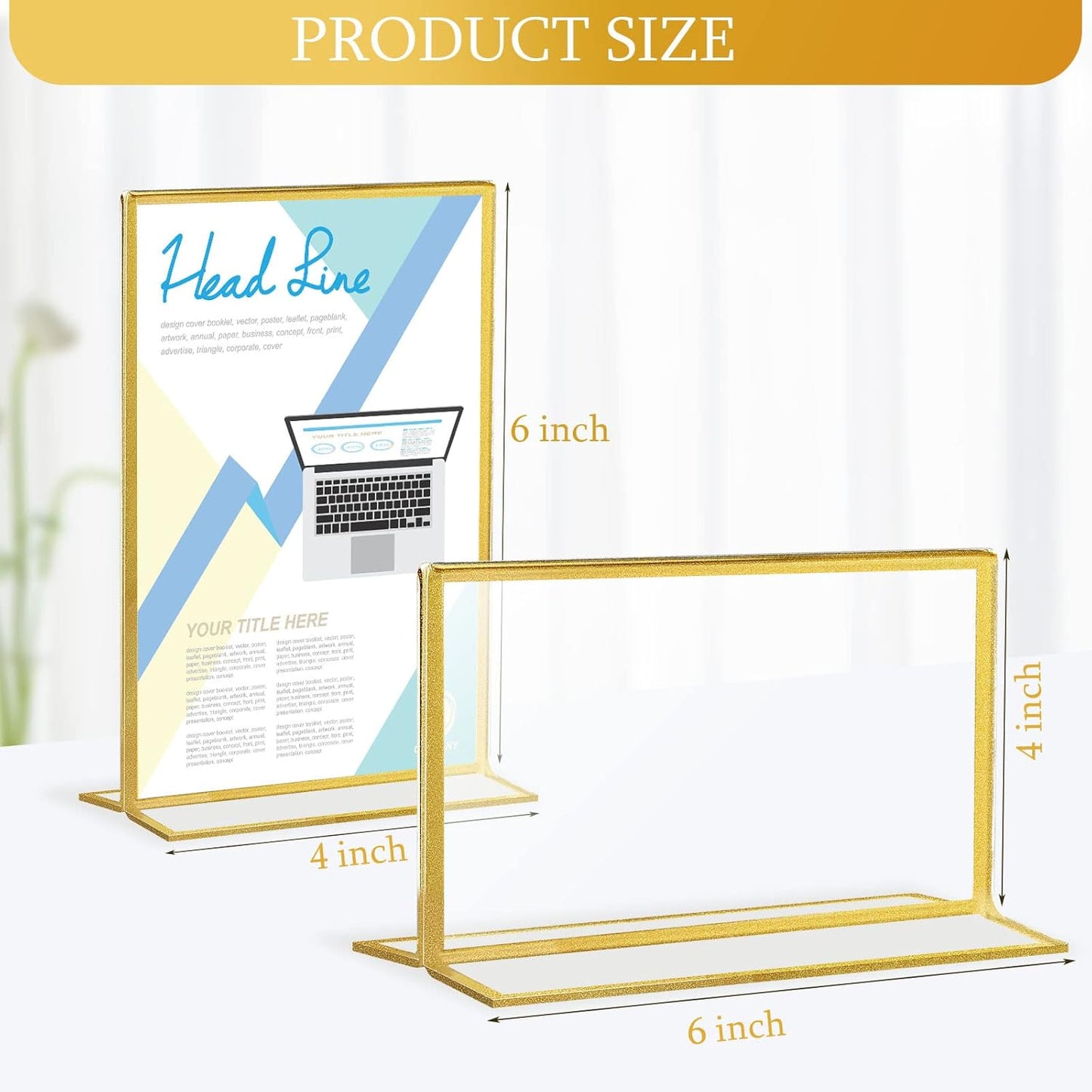 Hoteam 18 Pack Acrylic Sign Holder 4 x 6 Inch Gold Frames Wedding Table Number Holders, Double Sided Picture Frame Clear Display Menu Stand for Home Photo Flyers Wedding Party (Horizontal, Vertical)