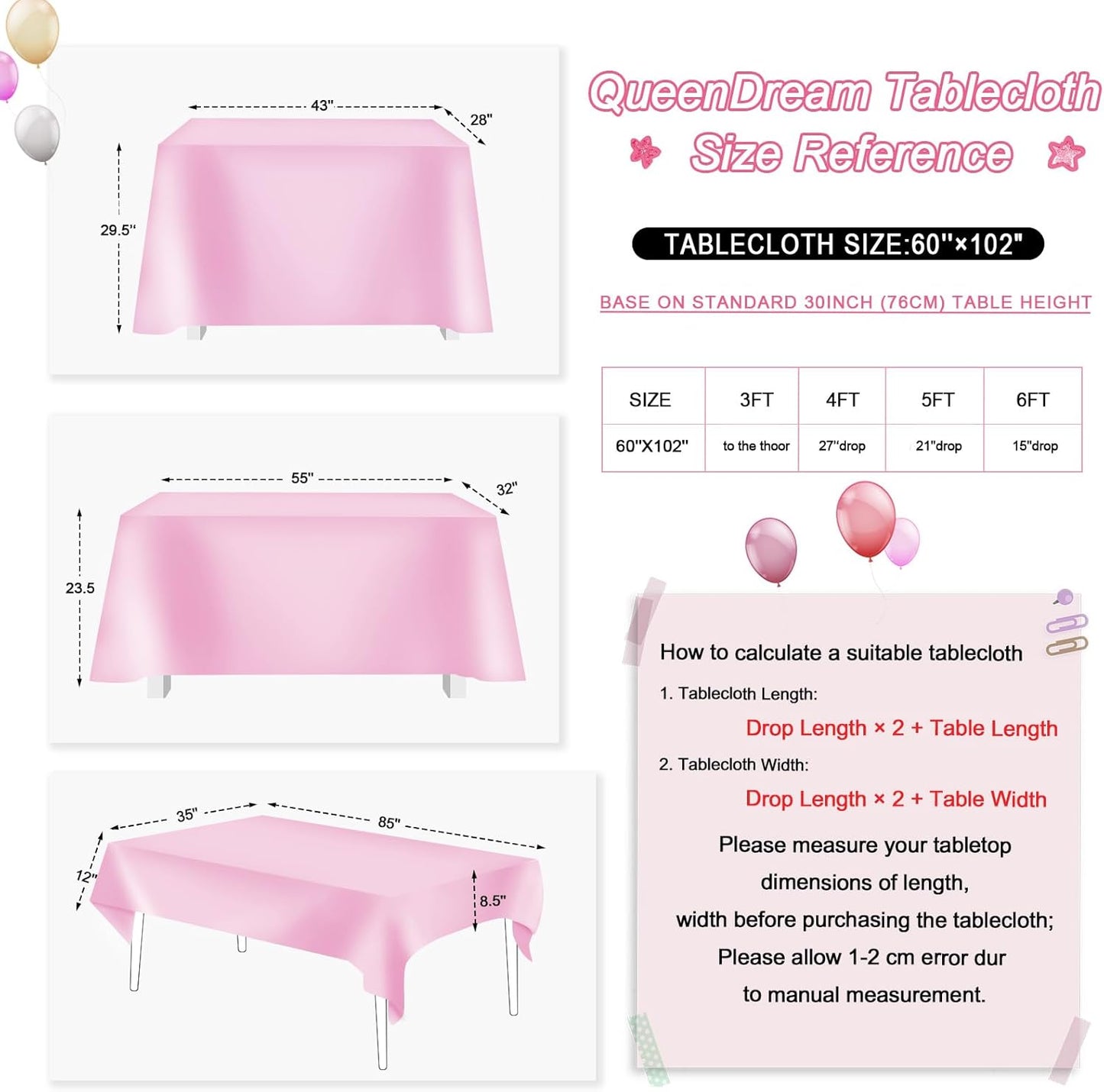 QueenDream Pink Tablecloth 60 x 102 Inch Sequin Tablecloth for Party Decorations Glitter Tablecloth for Bridal Baby Shower Wedding