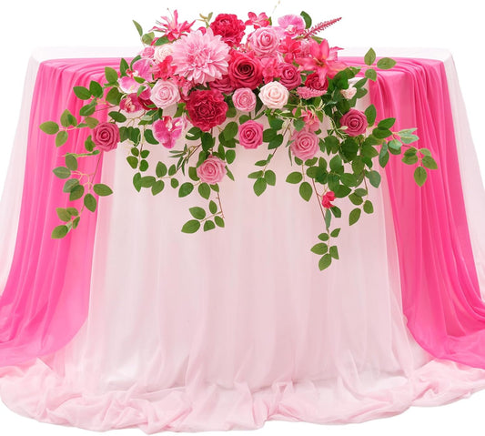 TINGE TIME Artificial Sweetheart Flower Swag with Table Cloth and Table Runner, Pack of 3 Floral Arrangement for Wedding Sweetheart Table Centerpiece Decoration Valentine's Day (Hot Pink)
