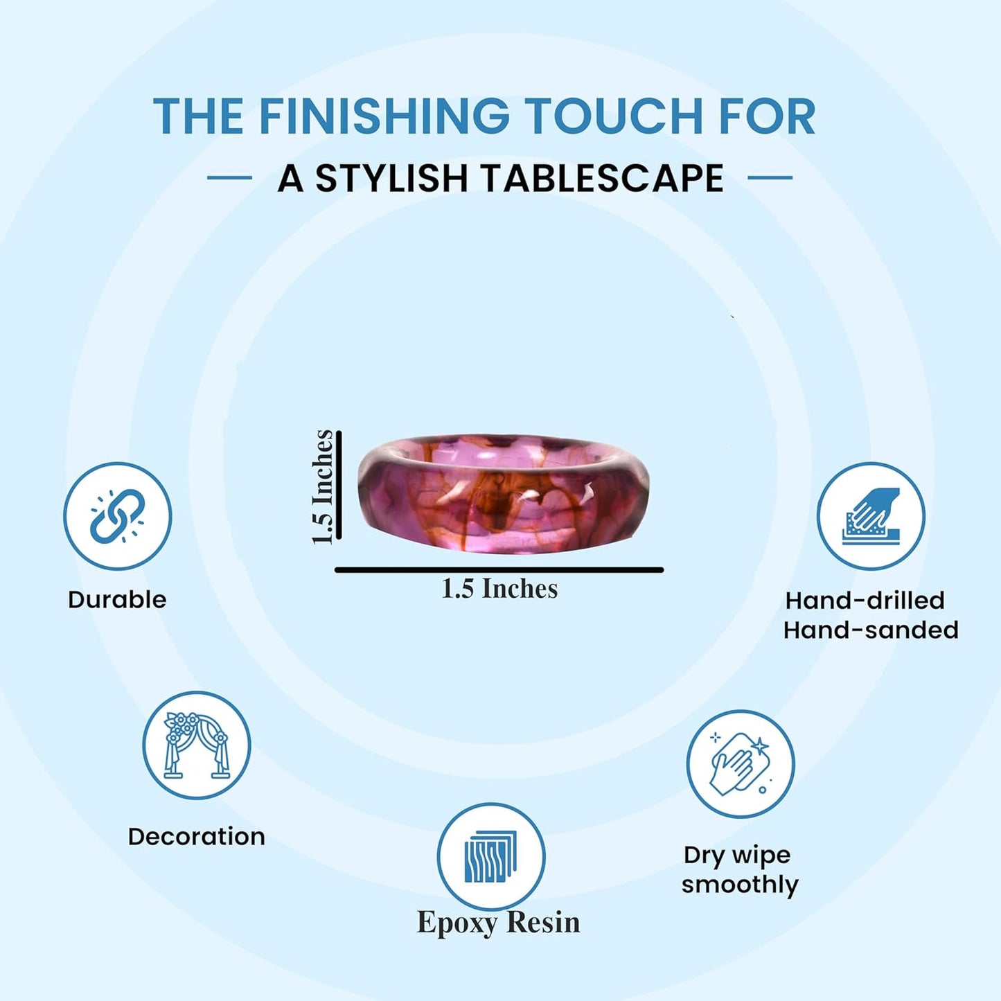 Epoxy Resin Napkin Holders for Cloth Napkins Set of 12 - Decorative Napkin Holders for Weddings, Parties & Everyday Dining - Diamond-Top Design in 6 Assorted Pastel Colors - CLEENTABLE