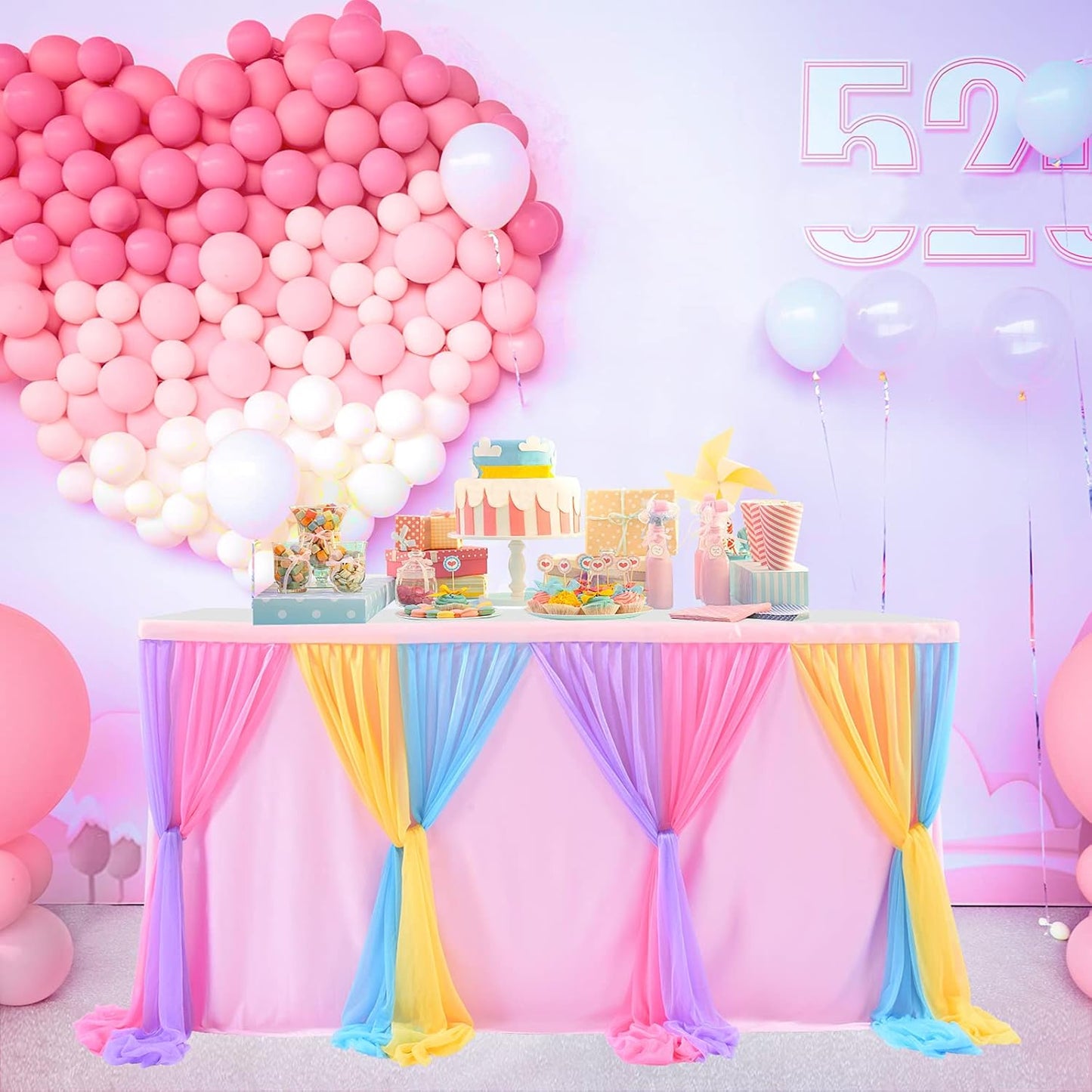 9ft Unicorn Tulle Table Skirt for Rectangle Tables or Round Tables Tutu Rainbow Tablecloth for Birthday Party Baby Shower Girl Boy Wedding Party Dessert Buffet Banquet Table Decorations