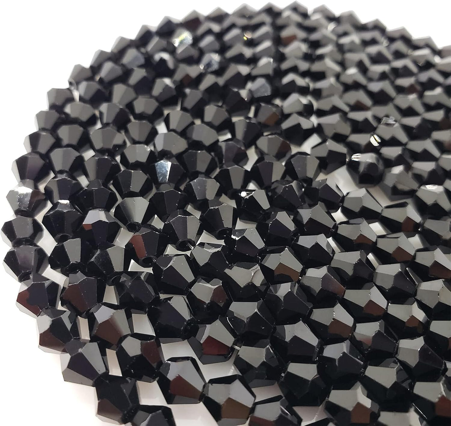 4mm Bicone 1800Pcs Black Crystal Glass Beads Small Faceted Bicone Shape Crystal Glass Spacer Beads for Bracelet Necklace Decorative Hand Jewelry Making (Black, 4MM)