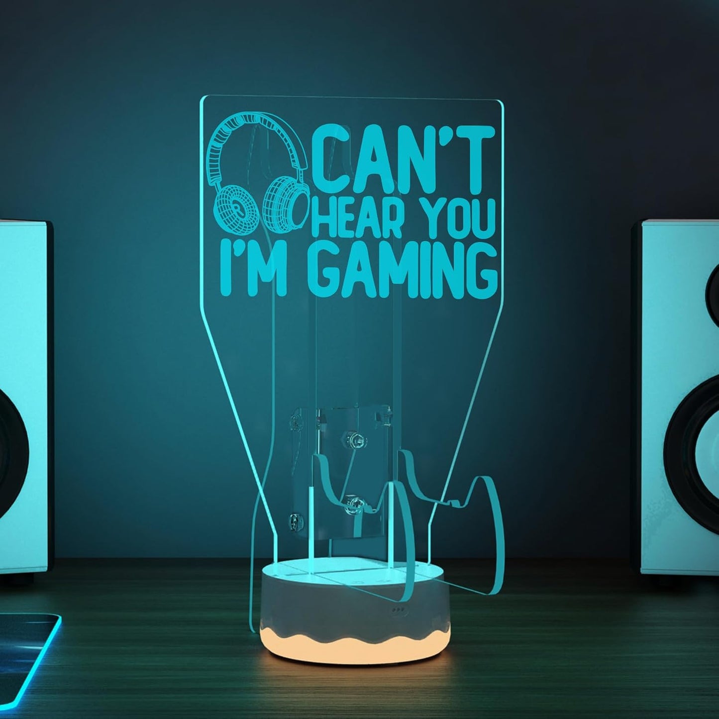 Light Up Headset and Controller Stand, 16 Colors 3D LED Lights Gamepad Headphone Holder with Remote Control, Game Controller Hanger for All Universal Gaming PC Accessories