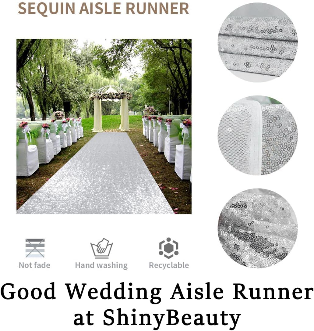 ShinyBeauty Silver Sequin Aisle Runner - 3FTx15FT for Wedding Ceremonies, Outdoor Events & Special Occasions