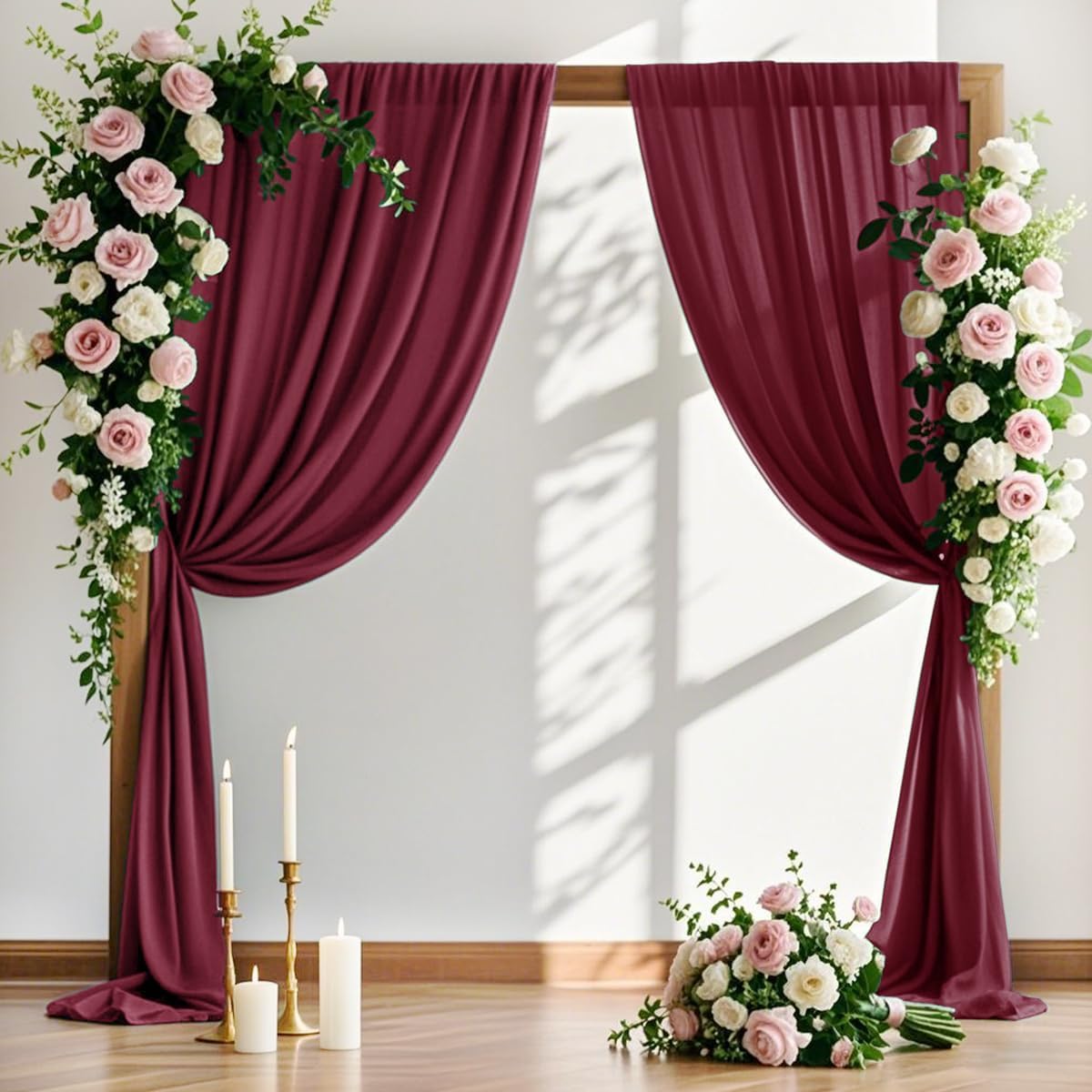 MLMW Christmas Wedding Arch Draping Fabric 1 Panel 29" x 20Ft Burgundy Sheer Wedding Arch Backdrop Drapes Outdoor Curtain for Ceremony Party Background Ceiling Decor