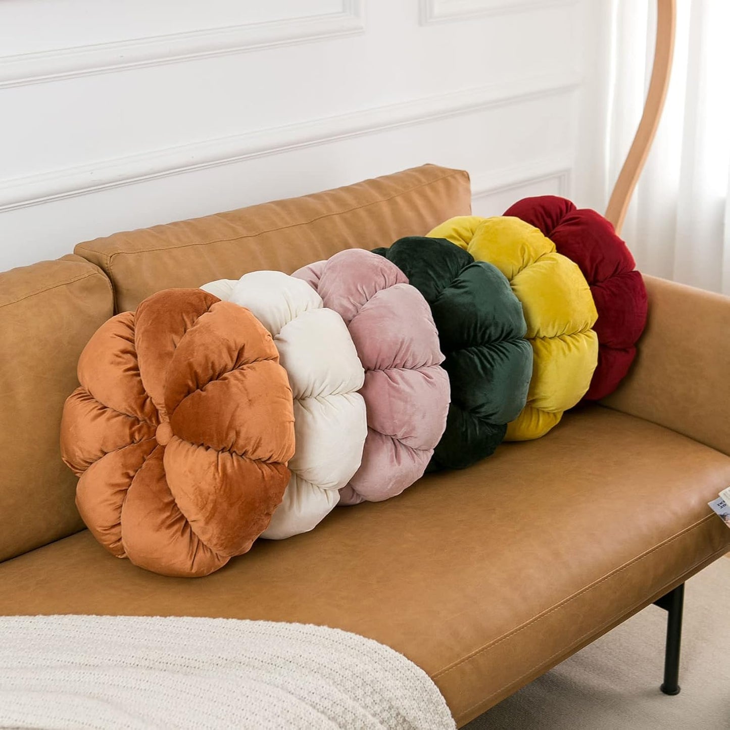 Flower Pillow Cushion Round Decorative Throw Pillow for Couch Bedroom Flower-Shaped Floor Cushion for Girls Kids (Orange, 15.7”)