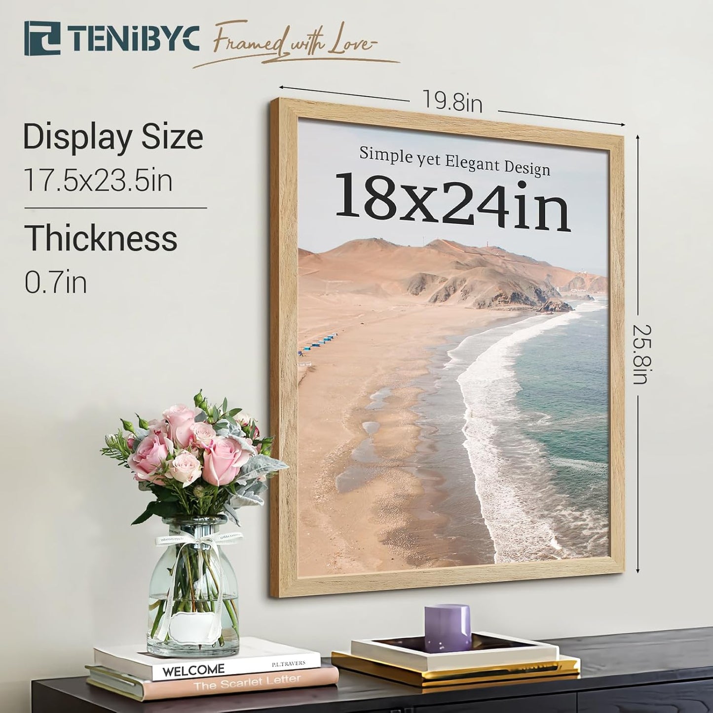 18x24 Poster Frame 4 Pack, Natural Solid Wood Picture Frame, Elegant Wood Grain, Wall Hanging