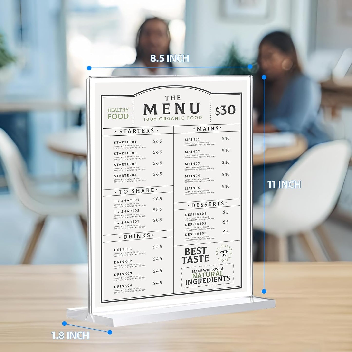 6 Pack Acrylic Sign Holder 8.5 x 11, Double-Sided Clear Sign Holder Plastic Stands for Display, T Shape Acrylic Table Sign Stands for Office Store Restaurants Wedding Party Decoration