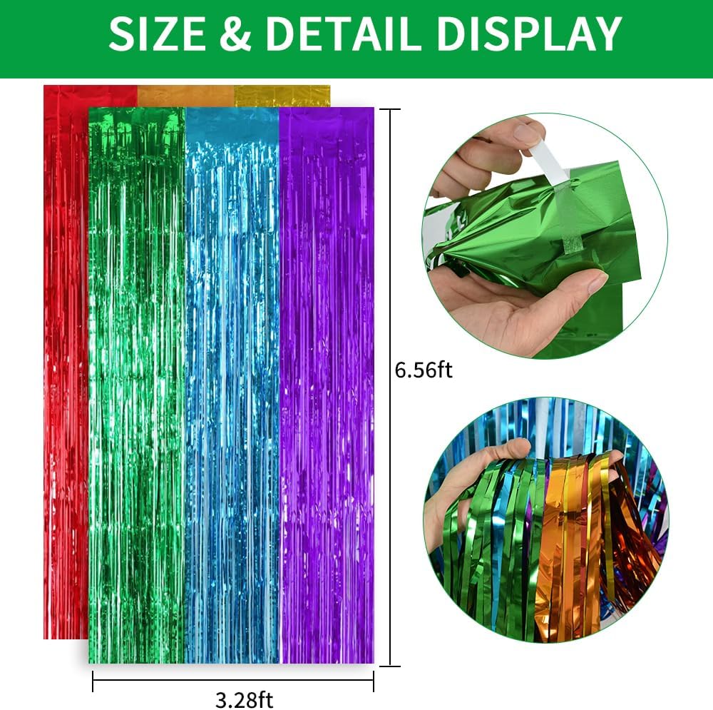 TONIFUL 2Pcs Rainbow Door Streamers,Party Photo Booth Backdrop Metallic Streamers Rainbow Foil Fringe Curtains for Halloween Birthday,New Year,Bachelorette,Graduation Party Streamers Decoration