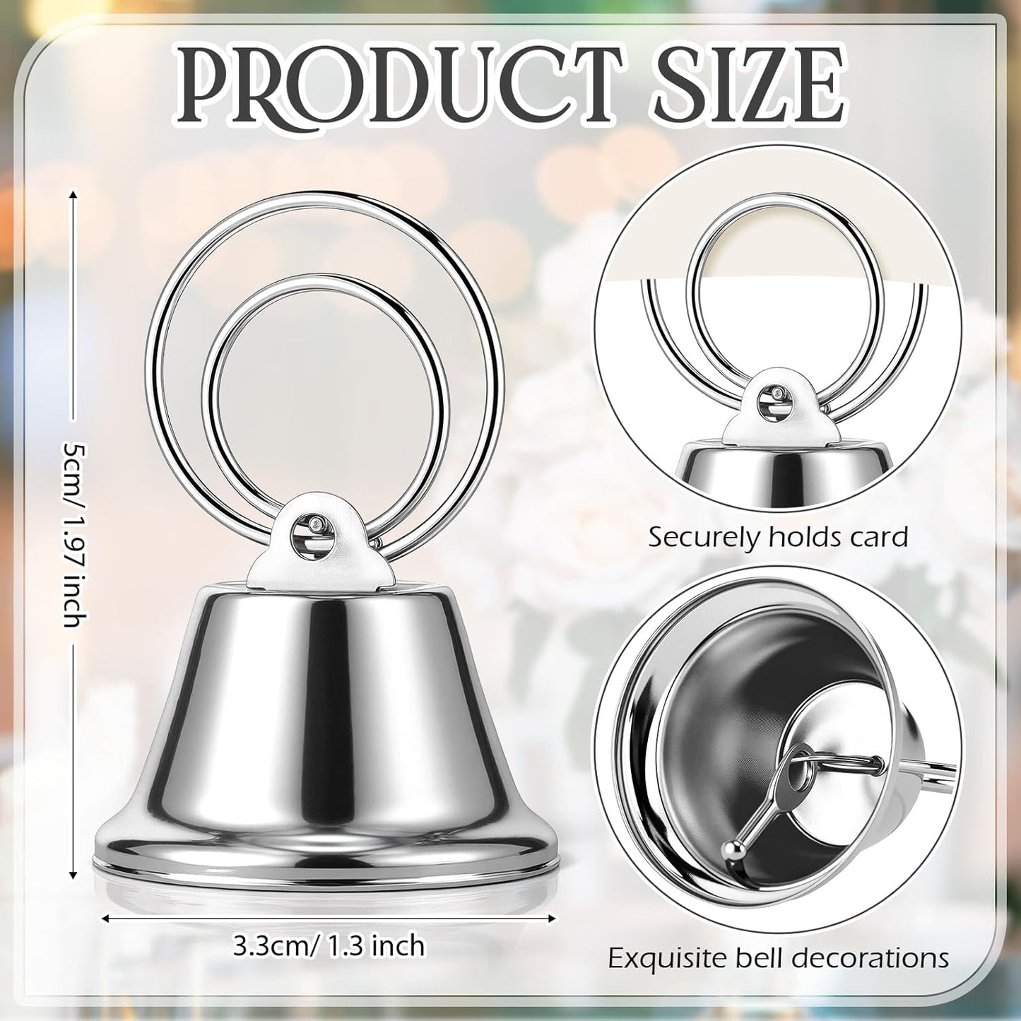 24 Pcs Table Number Holders Place Card Holders for Table 2 Inch Ring Clip Bell Number Holder Metal Picture Holder for Wedding Christmas Restaurant Home Photo Office Memo(Silver,Ring)