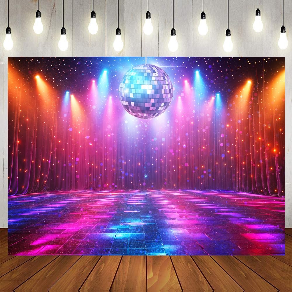 Disco Decorations Backdrop, Retro Glow Party 70s 80s 90s Theme Stage Dance Background Disco Party Decoration, Polyester Banner PartyBackdrop for Birthday Prom Portrait Photo Props 10x8ft