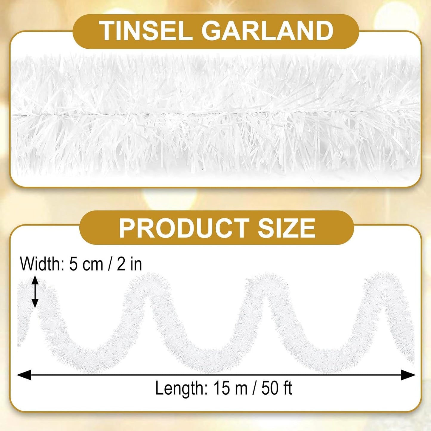 50 Feet Macaron White Christmas Tinsel Garland, Metallic Foil Twist Garland Wall Hanging Tinsel Banner Backdrop for Parade Floats, Easter, Mother's Day, Wedding Party Decorations (2in x 50ft)