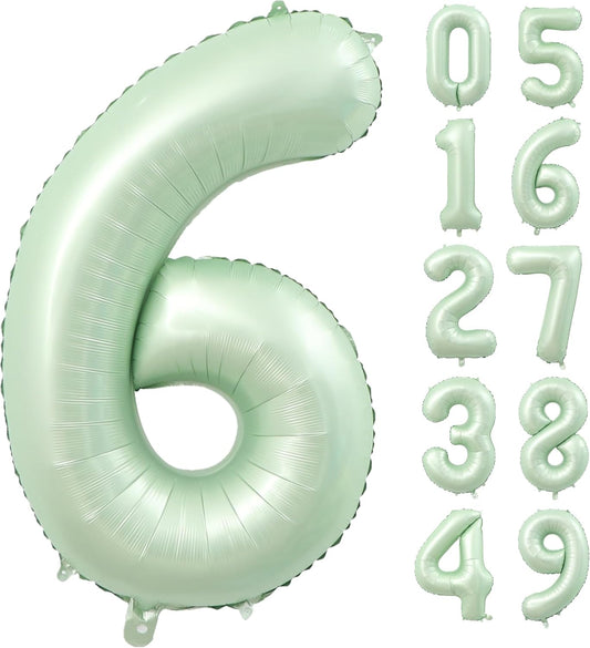 Number 6 Balloons, 40’’ Large Olive Green Number 6 Foil Helium Balloons for Girls Women, Self Inflating Number Balloons 0-9 for Men Boys 6th 16th Birthday Graduation Anniversary Party Decoration