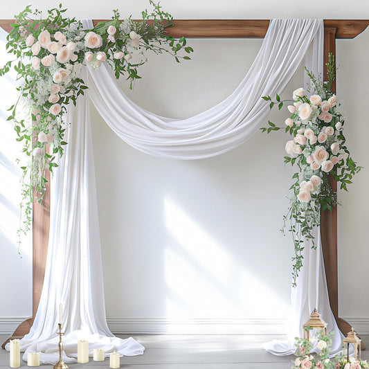 Socomi White Sheer Wedding Arch Draping Fabric 29" x 20Ft 2 Panels Outdoor Curtain Drapes Extra Long for Bridal Baby Shower Ceremony Birthday Party Decor