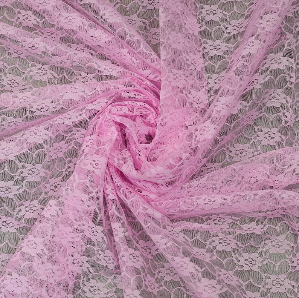 MDS Pack of 25 Wedding 12 x 108 inches Lace Table Runner for Wedding, Decorations for Birthday Parties, Banquets, Graduations, Engagements, and Runners fit Rectangle, Round Table- Pink