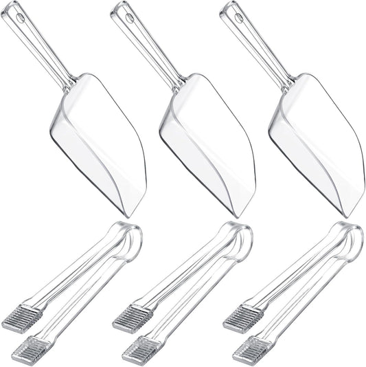 Roshtia 6 Pcs Plastic Serving Tongs Mini Kitchen Tongs Utility and Plastic Kitchen Scoops Clear Ice Scoop Mini Clear Buffet Scoop for Candy Dessert Buffet Ice Snack Coffee Tea