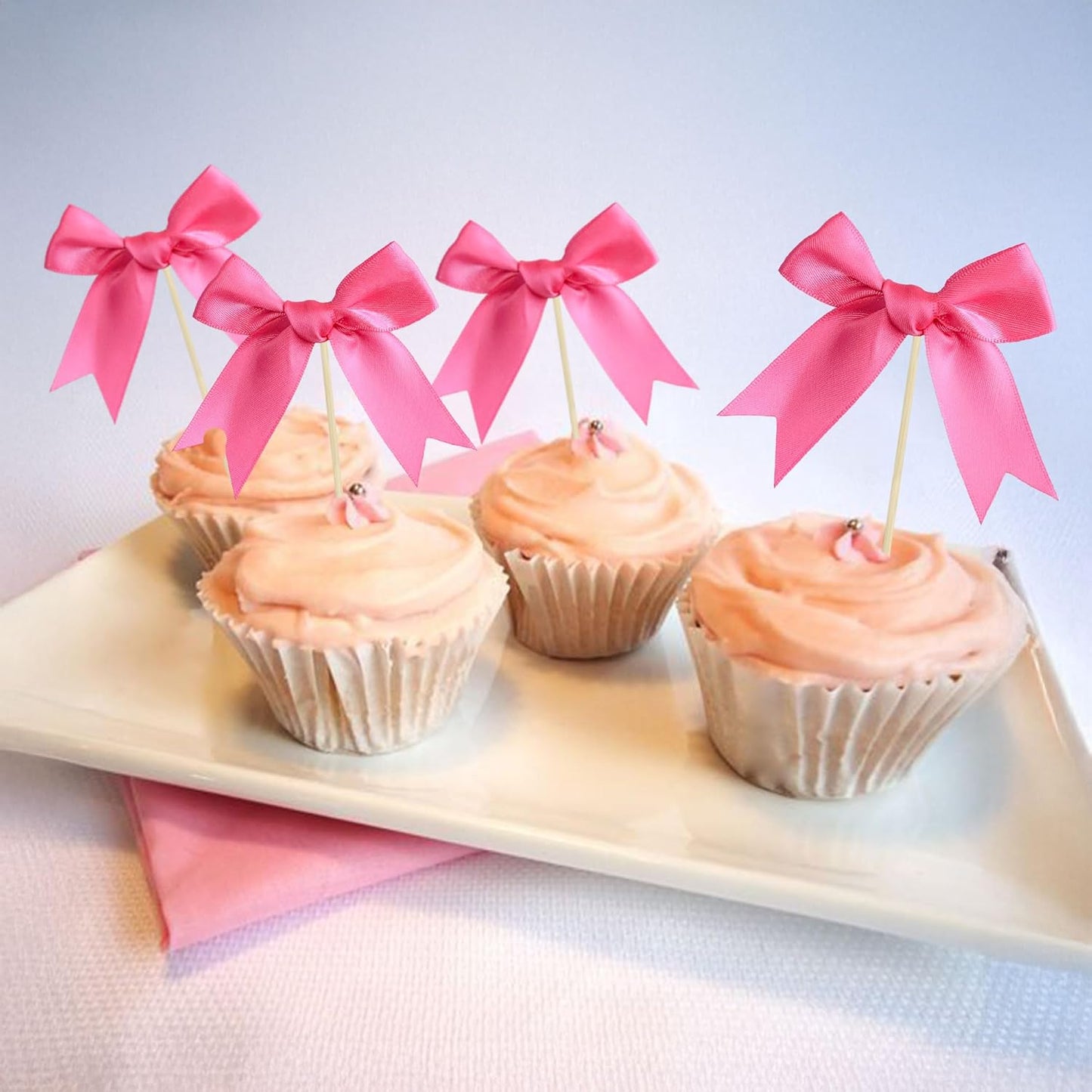 Ephlyn 24Pcs Bow Cupcake Toppers Bowknot Cake Toppers Bow Cupcake Picks Bowknot Birthday Party Decorations for Wedding Bridal Engagement Baby Shower Birthday Party Supplies Rose Red