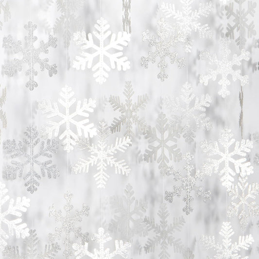 Snowflake Snow White-Silver Christmas Party-Decorations Garland - 6pcs Winter Girl Frozen Birthday New Year Hanging Decoration Streamers Banner, Wonderland Party Supplies Decor Panduola