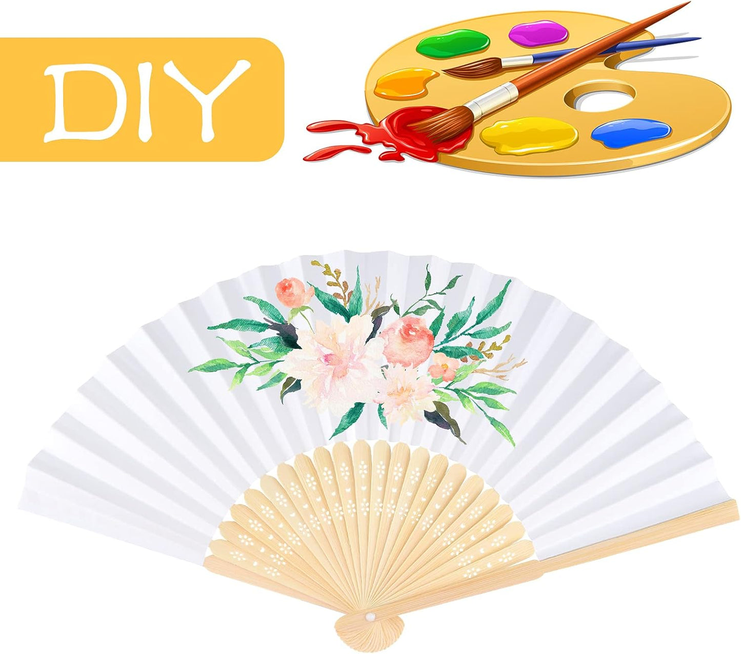 FEPITO 20 Pcs Handheld Paper Fan Paper Folding Fans with Bamboos for Wedding Gift, Party, Home, Multicolor