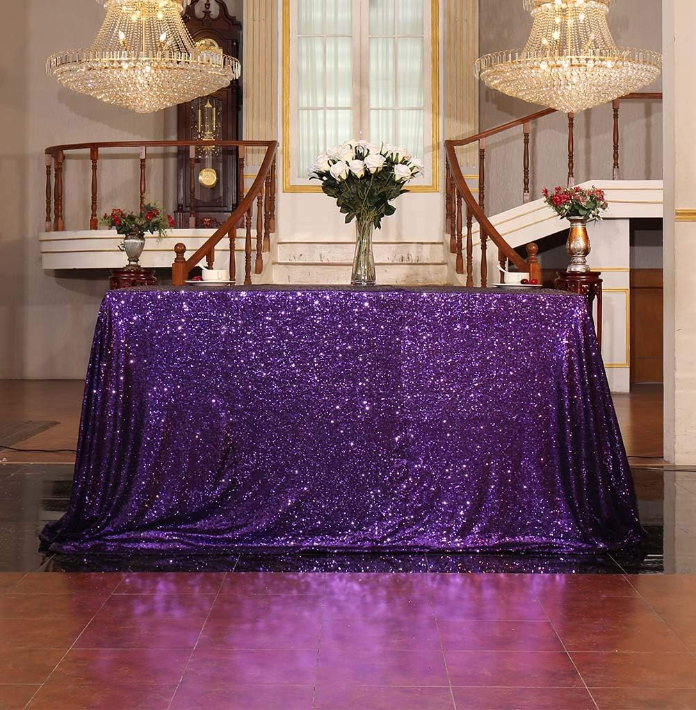 SquarePie Sequin Tablecloth 50 x 72 Inch Purple Sparkly Table Cloth for Wedding Halloween Party