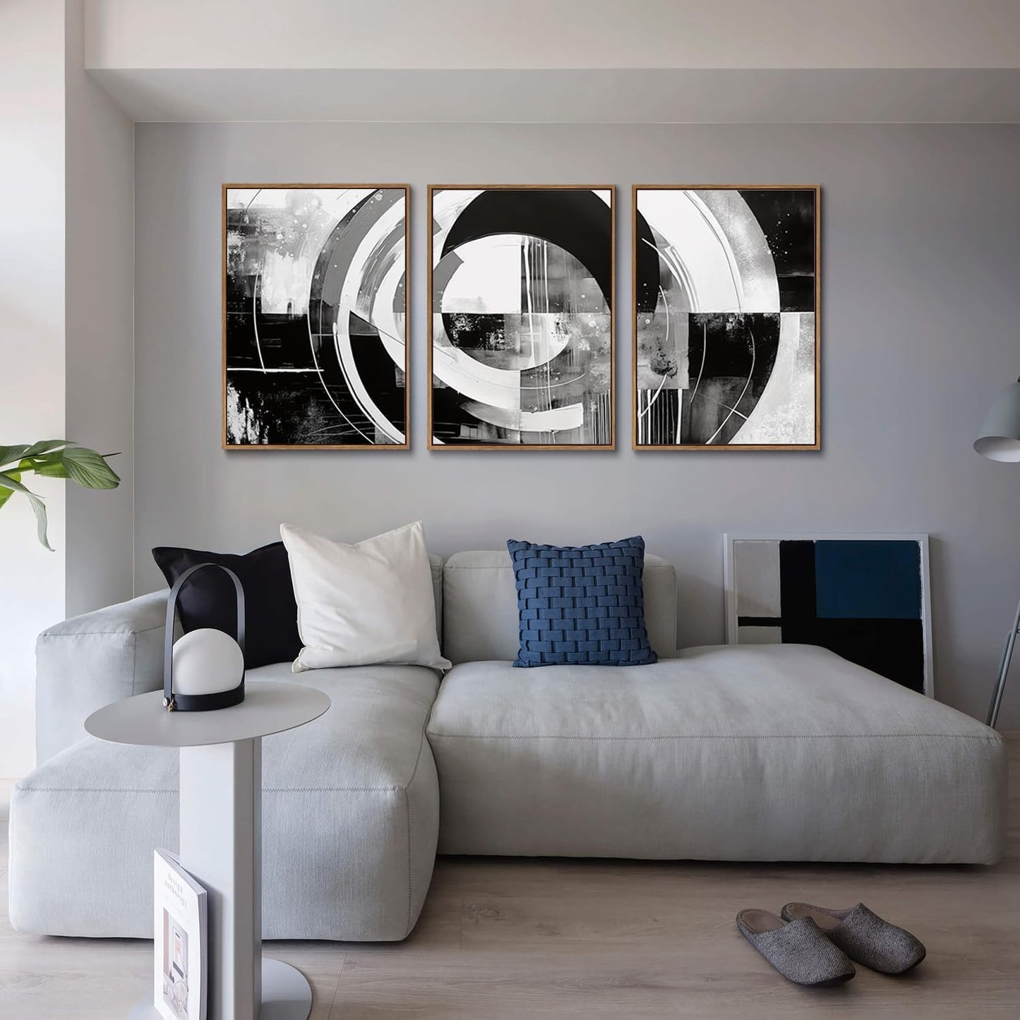 myusuar 3 Piece Large Modern Abstract Canvas Framed Wall Art For Living Room, Black And White Rings Minimalist Wall Art Decor Posters Prints For Bedroom Office, 24x36in