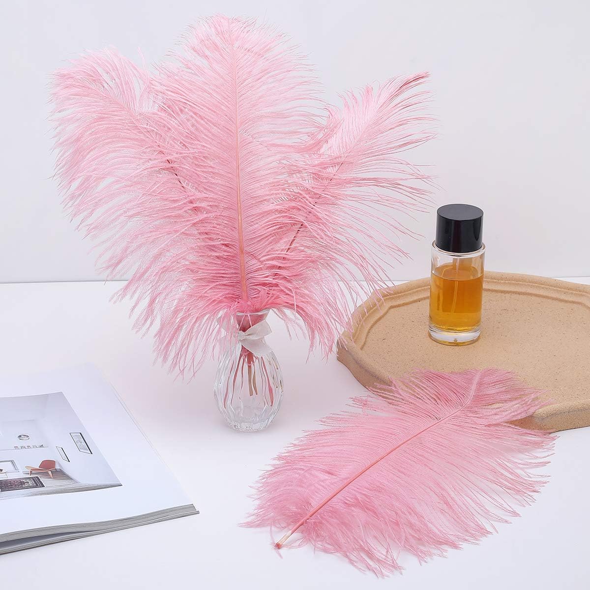 Ballinger Lotus Pink Ostrich Feathers - 24Pcs 12-14inch Large Feathers Bulk for Vase,Party Centerpieces,Wedding and Home Decor