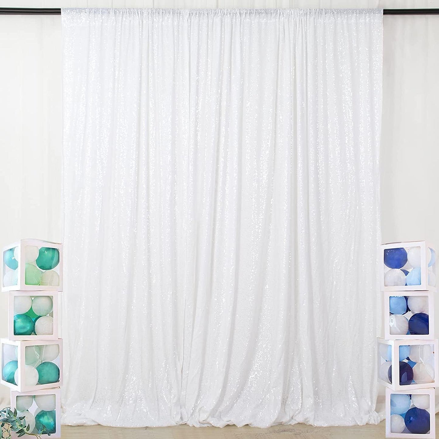 Poise3EHome White Sequin Backdrop Curtain, 10Ft x 10Ft White Glitter Photography Background Curtains, Sequence Backdrop Drapes for Wedding Party Festival Decor