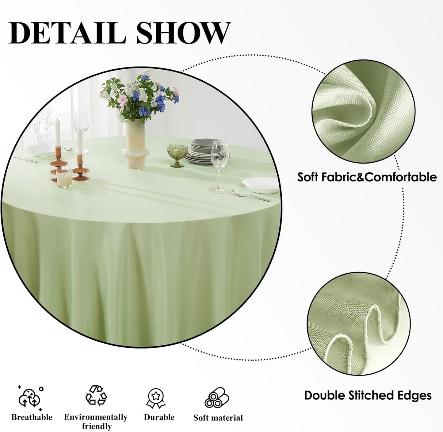 Round Tablecloth 6 Pack 90 Inch Sage Green Tablecloths Washable Decorative Linen Polyester Table Clothes Cover for Dining Table Banquets Buffet Parties and Wedding