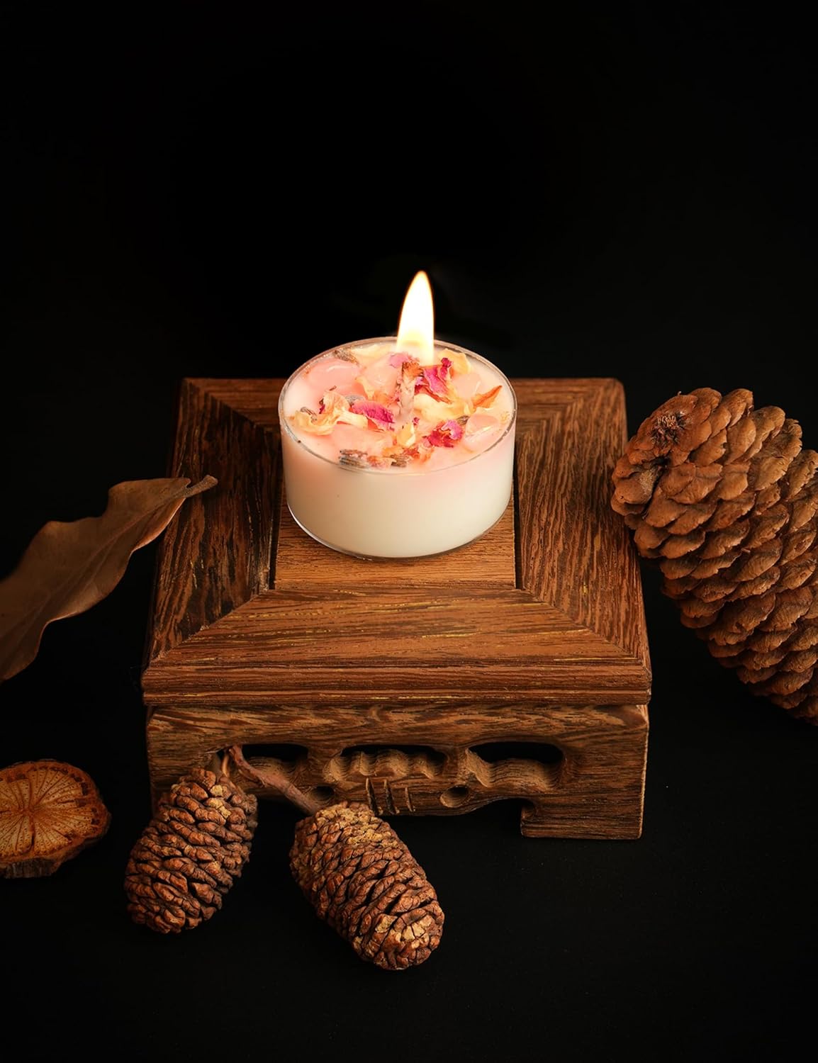 Tealight Candles with Crystals and Herbs, Handmade Energy Candles. (White)