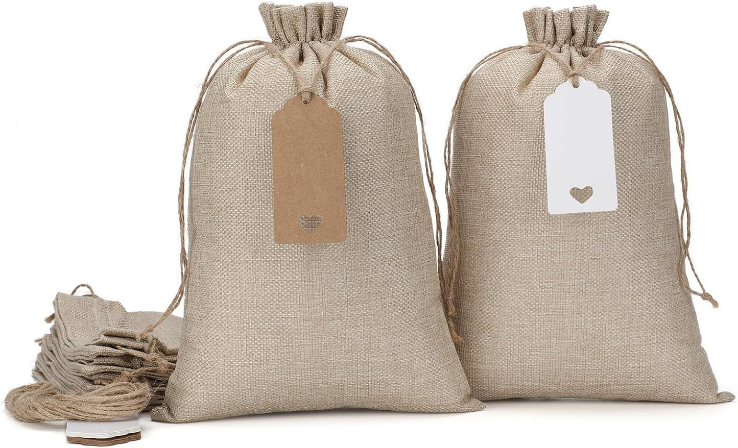 Burlap Bags with Drawstring - 20Pcs 8x12 Gift Sacks for Wrapping Halloween Favors, Breads, Seeds, Mason Jars, For Birthday, Wedding, Rodeo Themed Party or Household Use