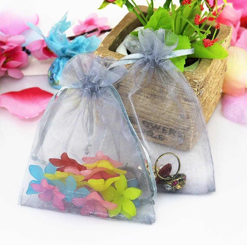 Wudygirl 100pcs Sheer Grey Organza Bags 5 x 7 Inch with Drawstring Transparent Jewelry Pouches Party Wedding Holidays Favor Seashell Candy Favor Bags(Grey 5x7'')
