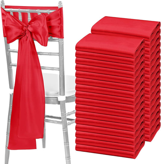 fani 120 PCS Red Satin Chair Sashes Bows Universal Chair Cover for Wedding Reception Restaurant Event Decoration Banquet,Party,Hotel Event Decorations (7 x 108 inch)