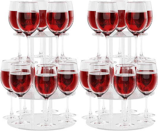 Champagne Tower, Circle Acrylic Champagne Display Rack Stand with 12 Slots, 2 Tiers Floating Sight Champagne Flute Holder for Party, Wedding, School, Celebration, 11.8x11.8x15.4 inch, 2 Pcs