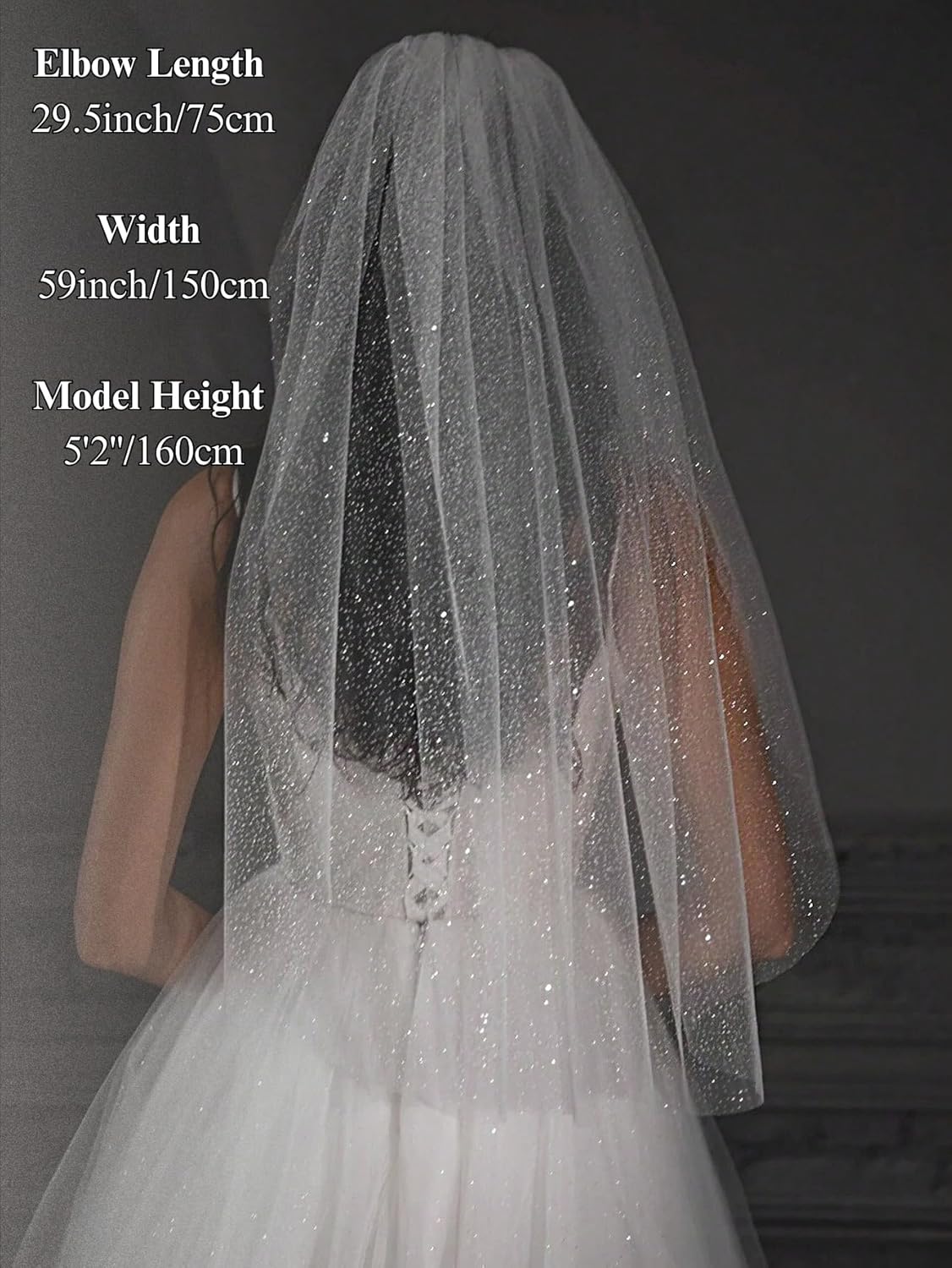 Short Glitter Wedding Bridal Veil with Metal Comb for Bride