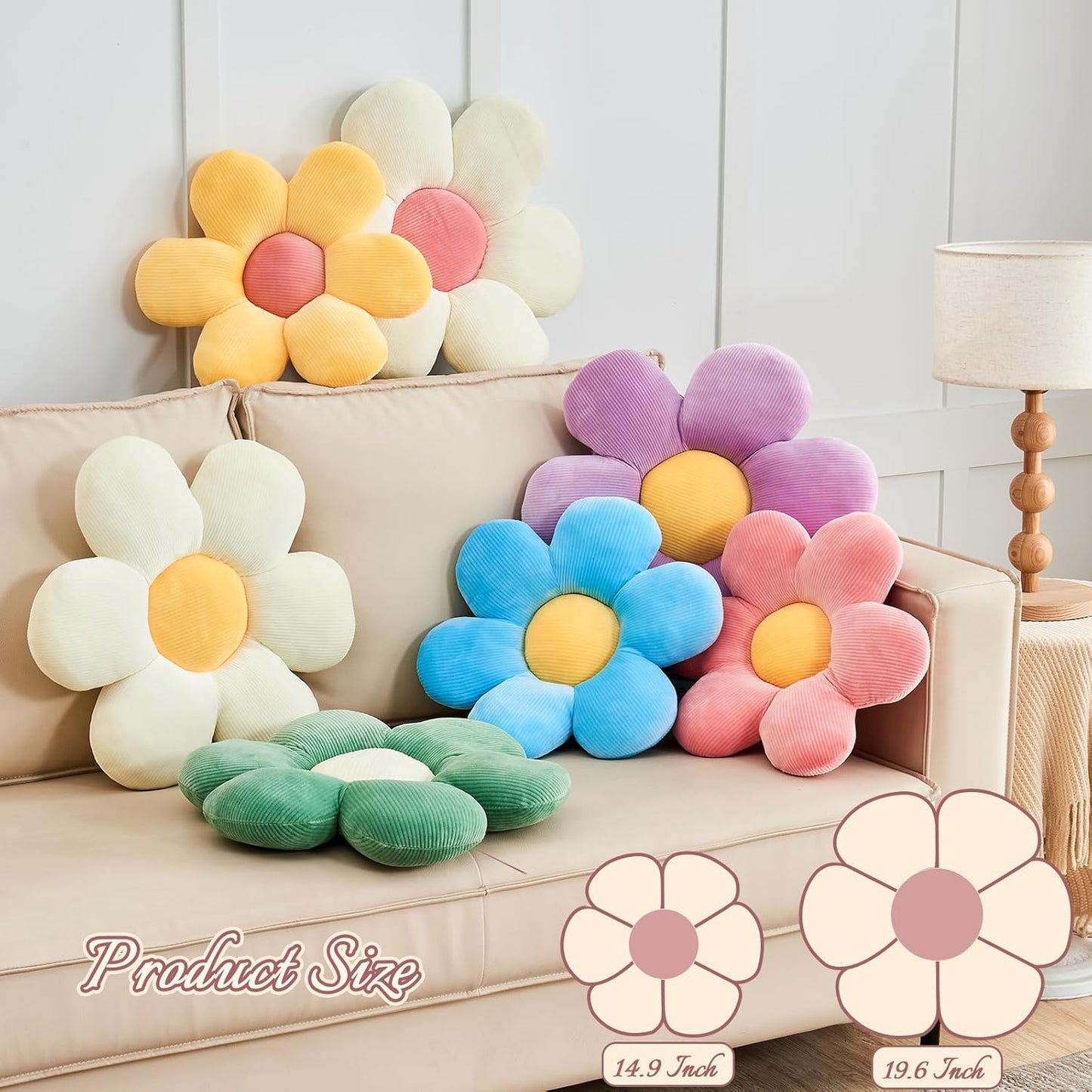 Pink Flower Pillow, 19.6" Cute Flower Shaped Floor Pillow, Aesthetic Floral Plush Daisy Decorative Throw Pillows for Bed Sofa Couch